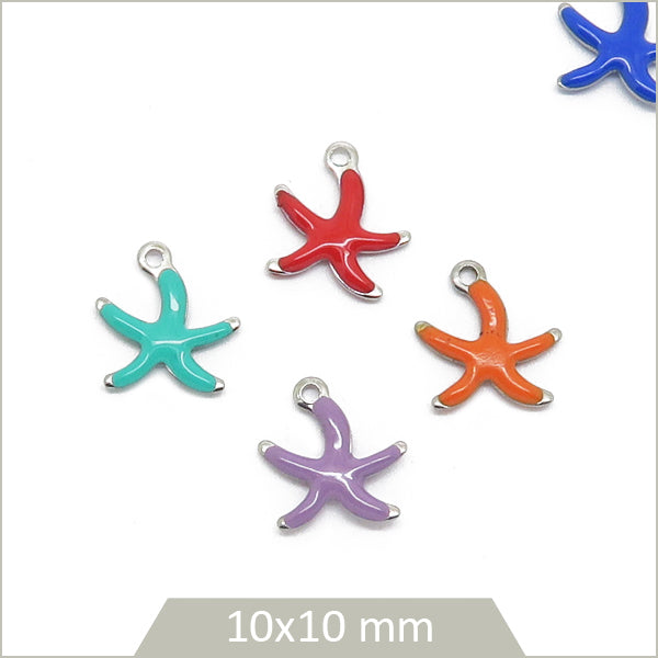 4 breloques étoiles de mer acier inoxydable 304 et effet émail coloré (mix aléatoire)