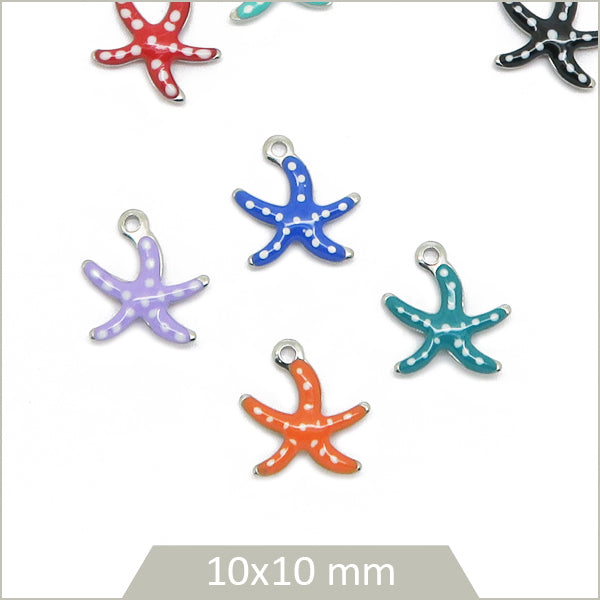 4 breloques étoiles de mer à pois acier inoxydable 304 et effet émail coloré (mix aléatoire)
