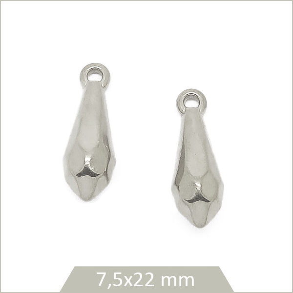 2 breloques larmes facettées acier inoxydable