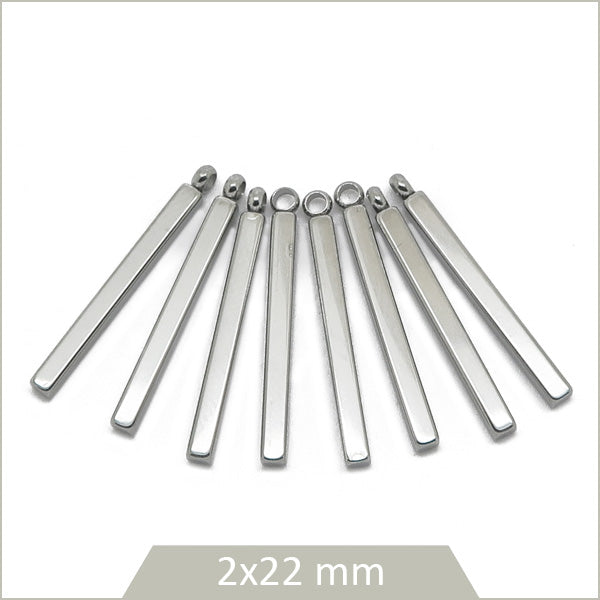 8 breloques bâtonnet acier inoxydable