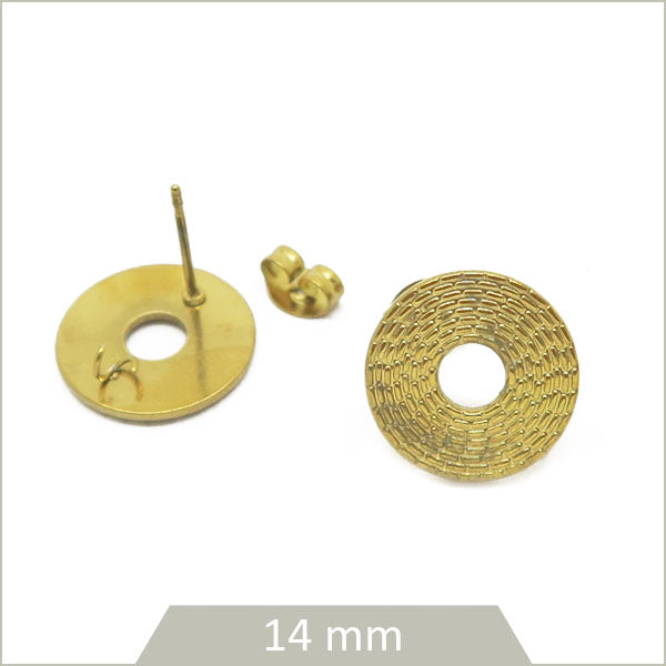 2 clous de boucles d'oreille texturés en acier inoxydable doré 304