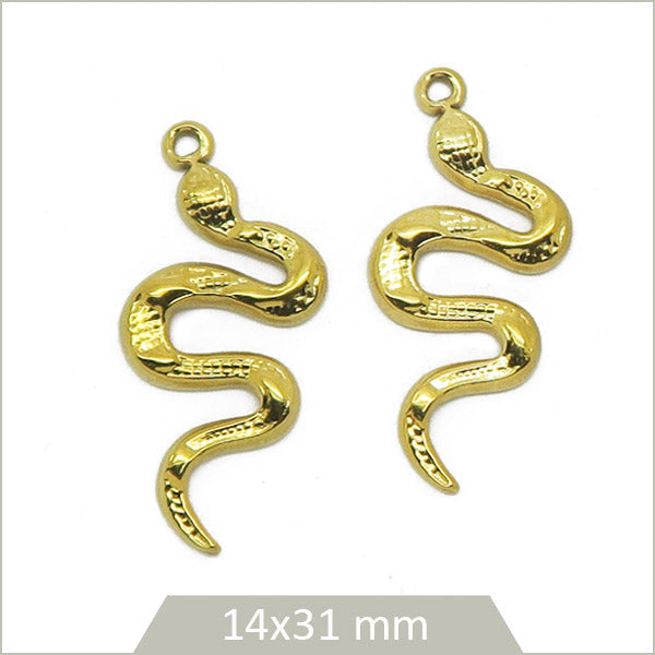2 breloques serpent acier doré inoxydable