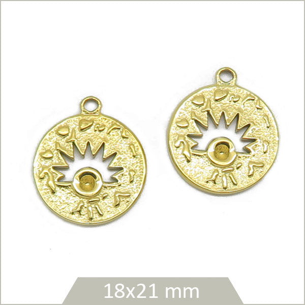2 breloques demi soleil acier doré inoxydable