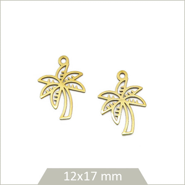 2 breloques palmier ajourées acier inoxydable 316L doré