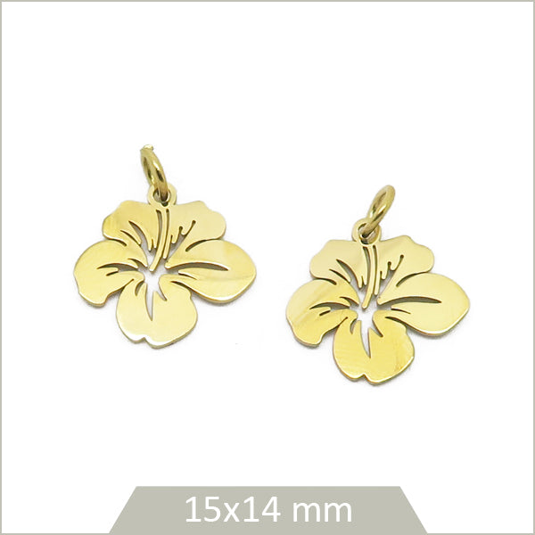4 breloques hibiscus en acier inoxydable 304 doré
