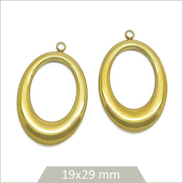 2 breloques ovales en acier inoxydable doré