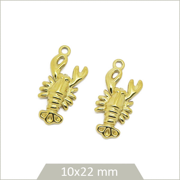 2 breloques homard en acier inoxydable doré