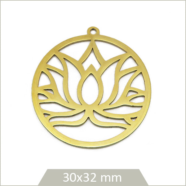 pendentif lotus acier doré