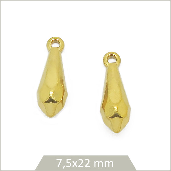 2 breloques larmes facettées acier inoxydable doré