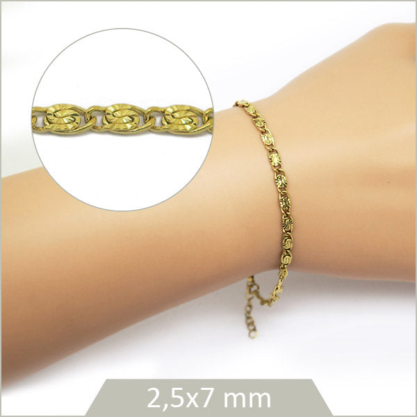 1 Bracelet chaine en mailles nouées, acier inoxydable doré 17cm