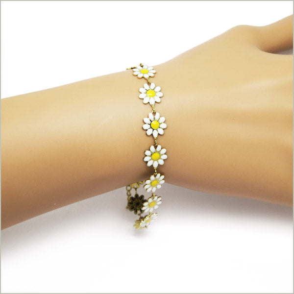1 bracelet maillons marguerite acier inoxydable doré 17 cm