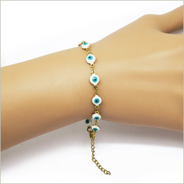 1 bracelet maillons oeil blanc acier inoxydable doré 16.5cm