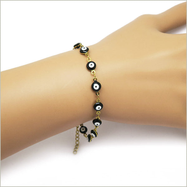1 bracelet maillon œil noir acier inoxydable doré 16.5cm