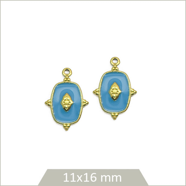 2 médaillons bleus en acier inoxydable doré