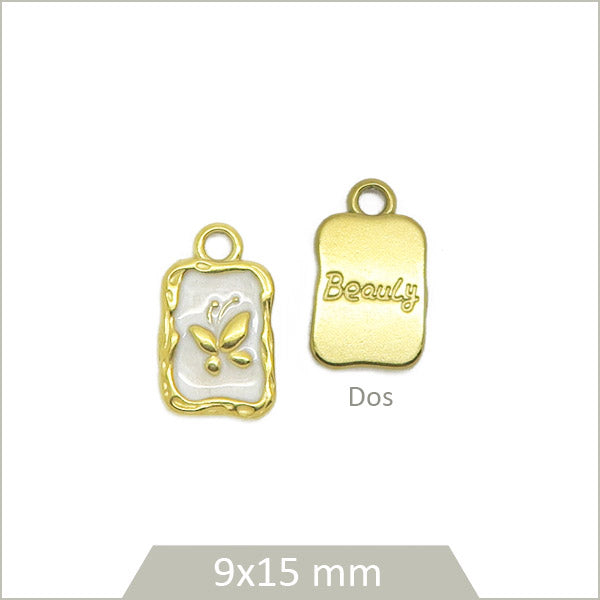 2 breloques rectangles papillons en acier inoxydable doré