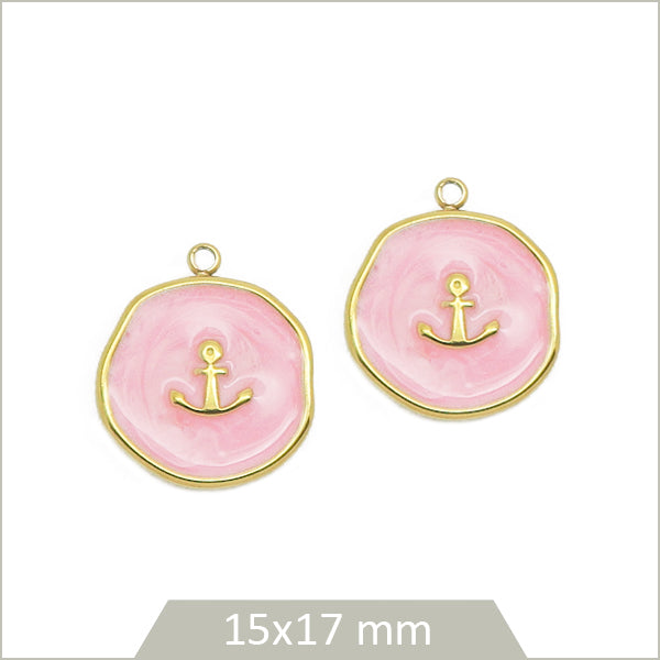 2 breloques roses ancres en acier inoxydable doré