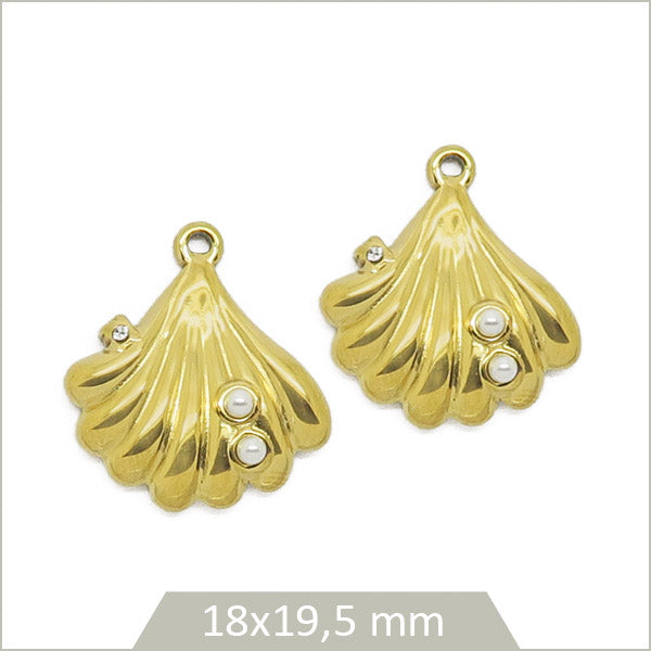 2 breloques coquillages perlés en acier inoxydable doré