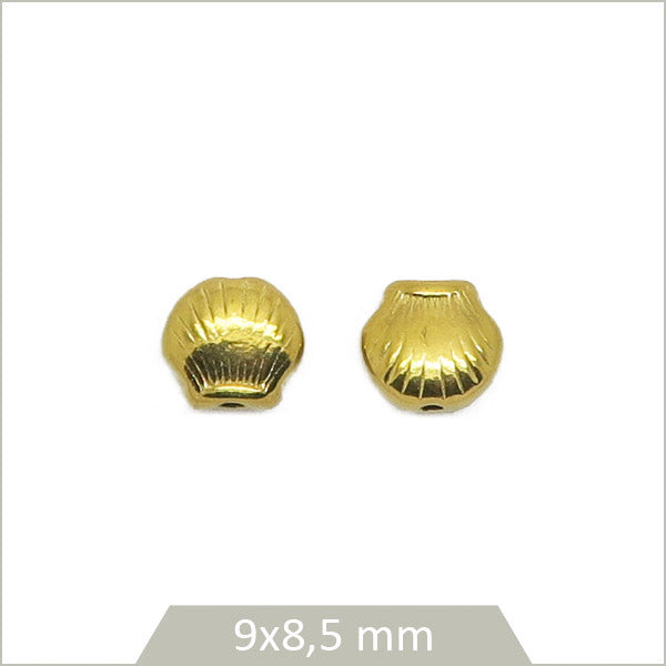 2 perles coquillages acier doré inoxydable doré