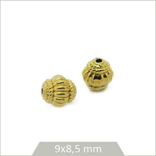 2 perles ethniques toupies en acier inoxydable doré