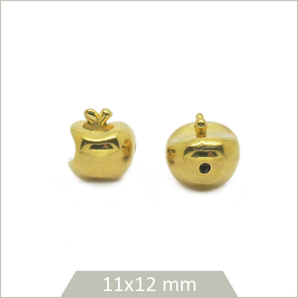 2 perles pommes croquées en acier inoxydable doré