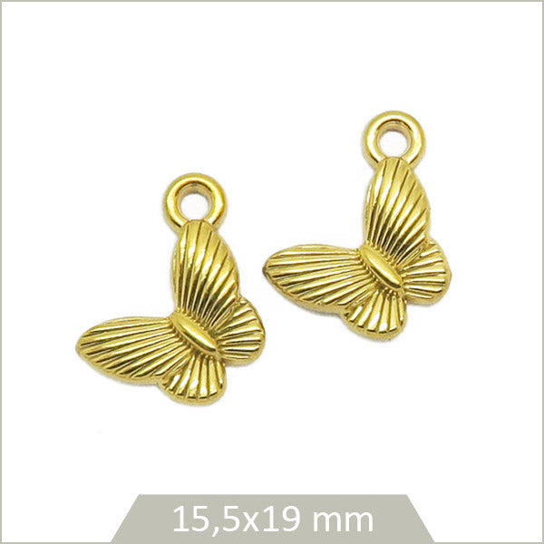 2 breloques papillons en acier inoxydable doré