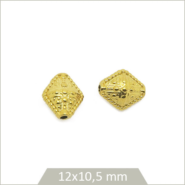 2 perles ethniques losanges en acier inoxydable doré