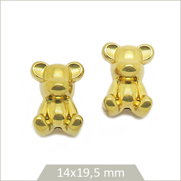 2 perles oursons en acier inoxydable doré
