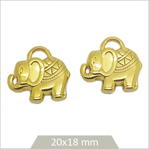 2 breloques éléphants éthniques en acier inoxydable doré