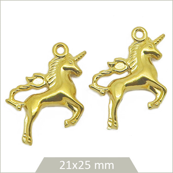 2 breloques licornes en acier inoxydable doré