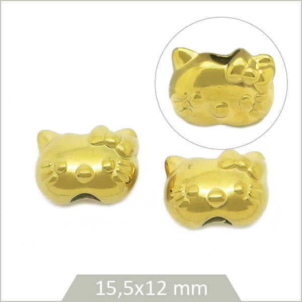 2 perles Hello Kitty en acier inoxydable doré