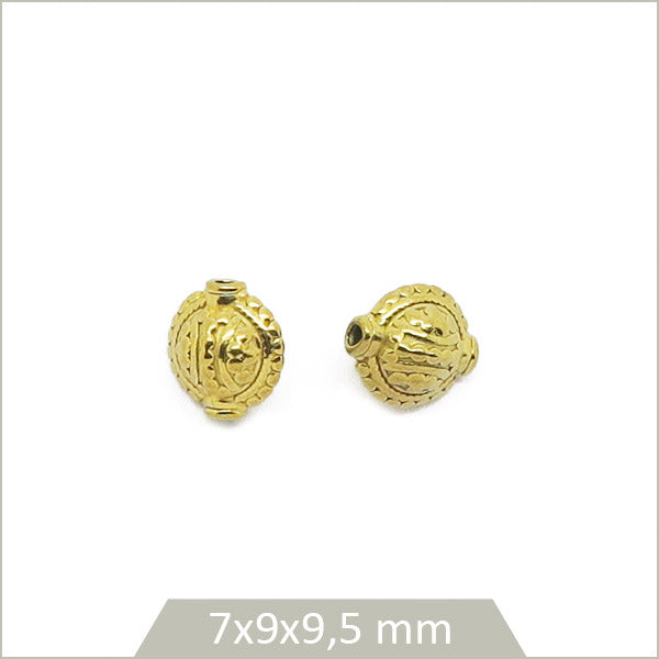 2 perles ethniques rondes en acier inoxydable doré