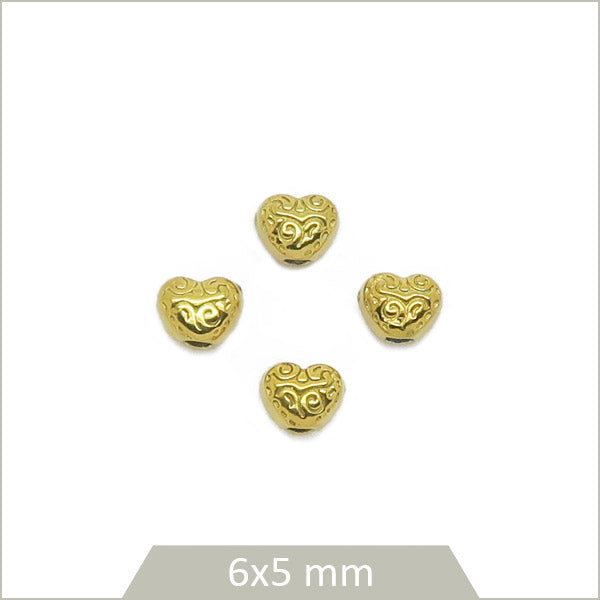 4 perles coeurs ethniques en acier inoxydable doré