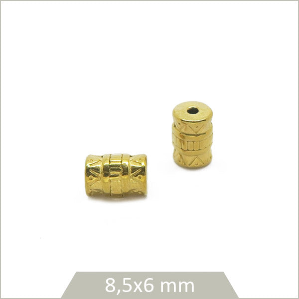 2 perles tubes ethniques en acier inoxydable doré