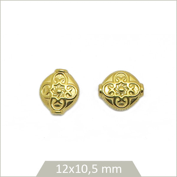 2 perles ovales ethniques motif trèfle en acier inoxydable doré
