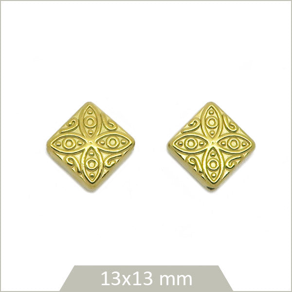 2 perles ethniques losanges en acier inoxydable doré