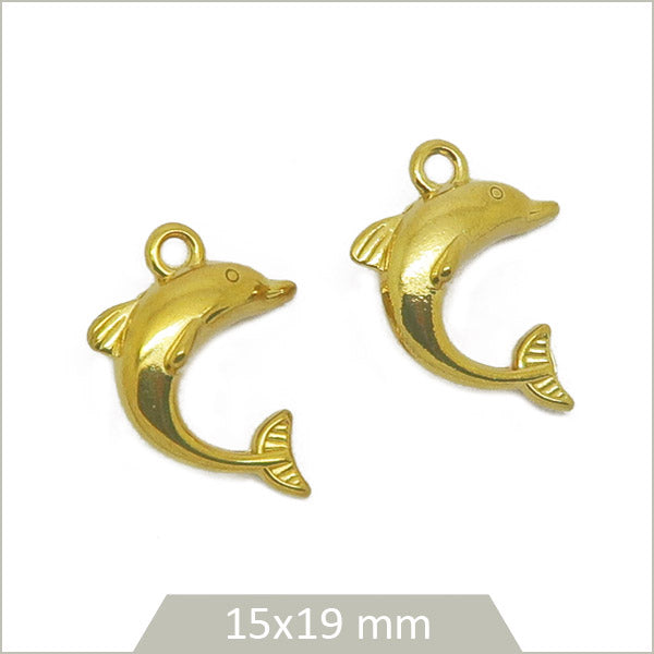 2 breloques dauphins en acier inoxydable doré