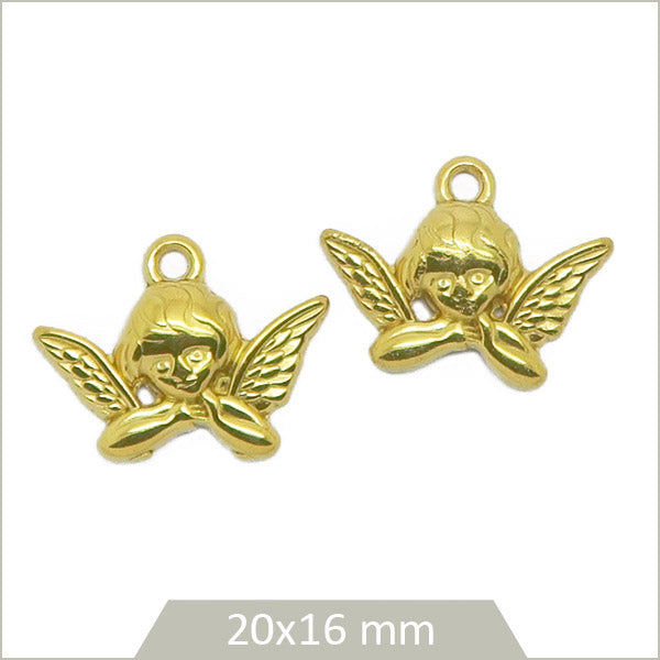 2 breloques anges en acier inoxydable doré