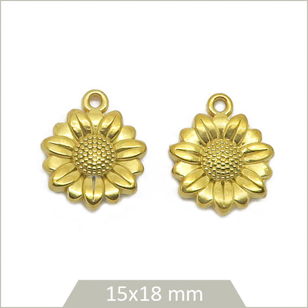2 breloques tournesols en acier inoxydable doré