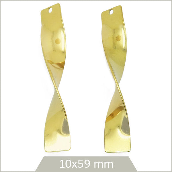 2 grandes breloques torsadées en acier inoxydable doré