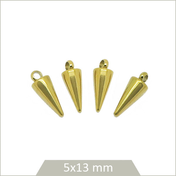 4 breloques coniques en acier inoxydable doré