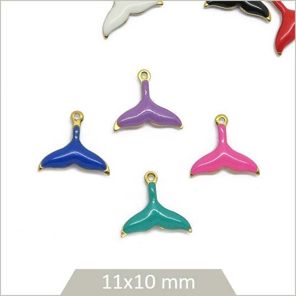 4 breloques queues de poisson acier inoxydable 304 plaqué 18k et effet émail coloré (mix aléatoire)