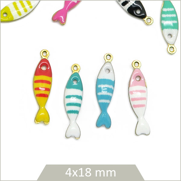 4 breloques poissons acier inoxydable 304 doré et effet émail coloré (mix aléatoire)
