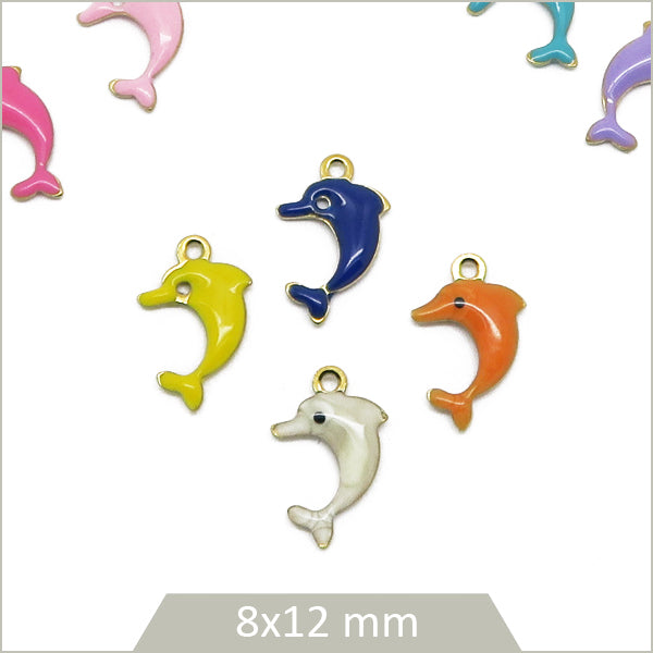 4 breloques dauphins acier inoxydable 304 doré et effet émail coloré (mix aléatoire)