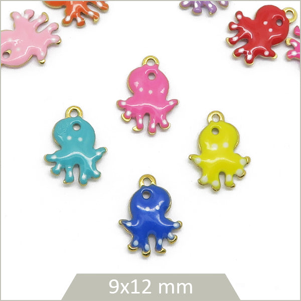 4 breloques pieuvres acier inoxydable 304 doré et effet émail coloré (mix aléatoire)