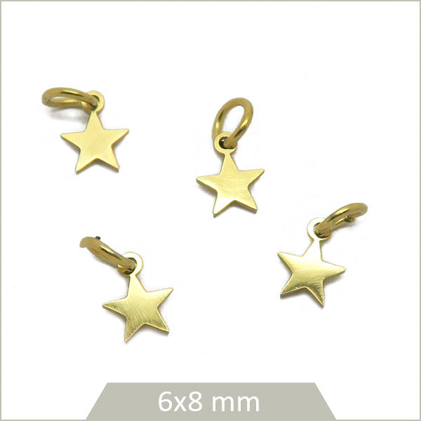 4 petites breloques étoiles 6 mm en acier doré