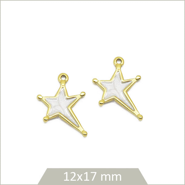 2 breloques étoiles blanches en acier inoxydable doré