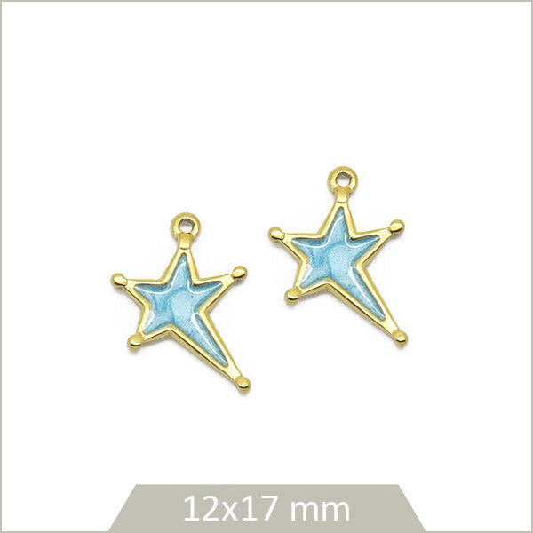 2 breloques étoiles bleues en acier inoxydable doré
