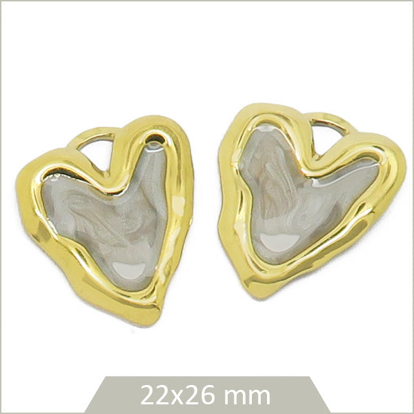 2 breloques cœur ondulé taupe acier inoxydable doré