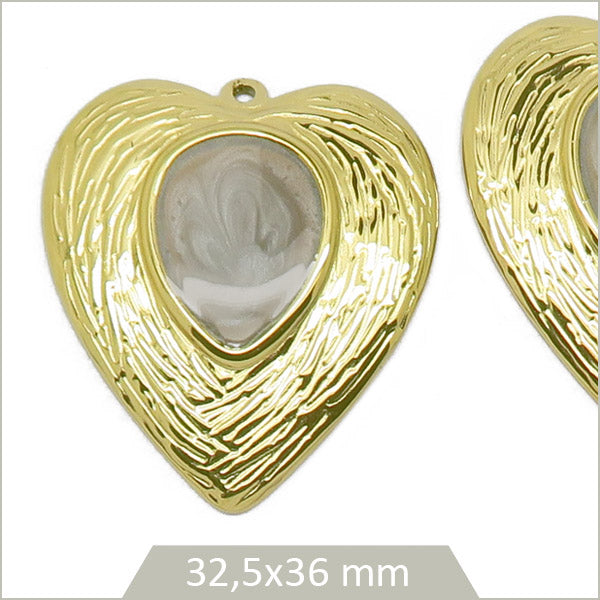 2 breloques cœur acier inoxydable doré cabochon goutte taupe