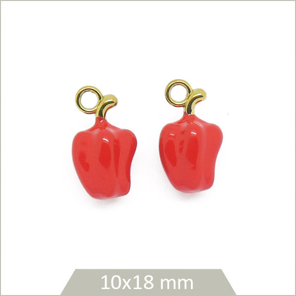 2 breloques poivrons rouges, en acier doré